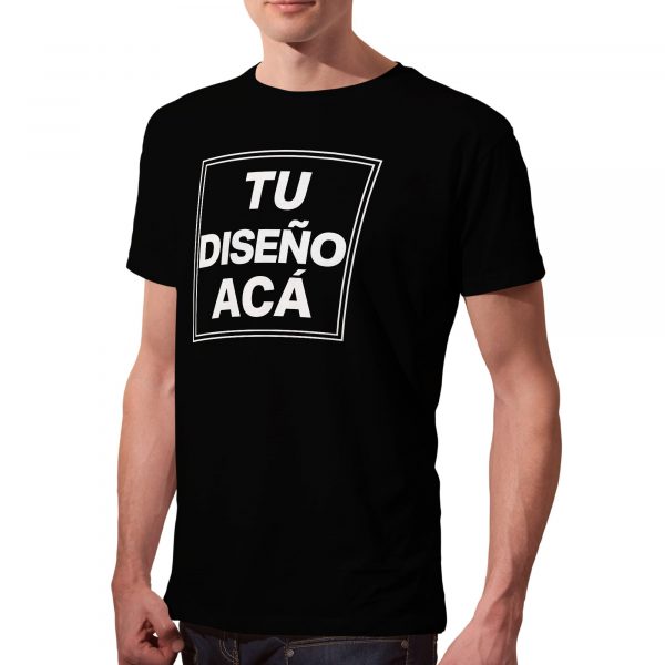 modelo con remera personalizada negra ilustrativa estampa frente adultos hombre - FL Fábrica de Ropa