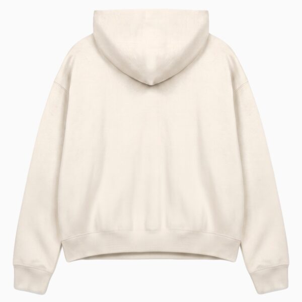 buzo oversize personalizado con dtf, color blanco off white (también conocido como beige, crema o blanco hueso), frisa invisible, algodón 100%, hecho en fl fábrica de ropa.